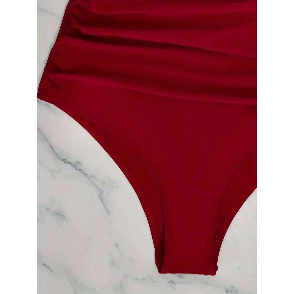 Contrast Mesh One Piece Swimsuit, V Neck Solid Color Backless Tummy Control High Cut Bathing Suit, Women's Swimwear & Clothing