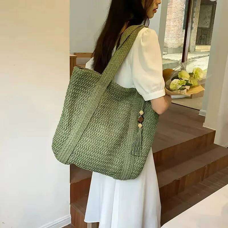 Elegant Straw Woven Handbag Women's Retro Tote Shoulder Bag Beach Holiday Casual Top-Handle Commute Fashion Purse