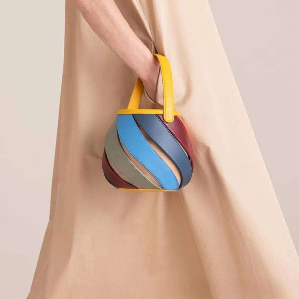New Multicolor Geometric Ing Cylinder Women's Handbag Niche Design Fashionable Textured Evening Bag