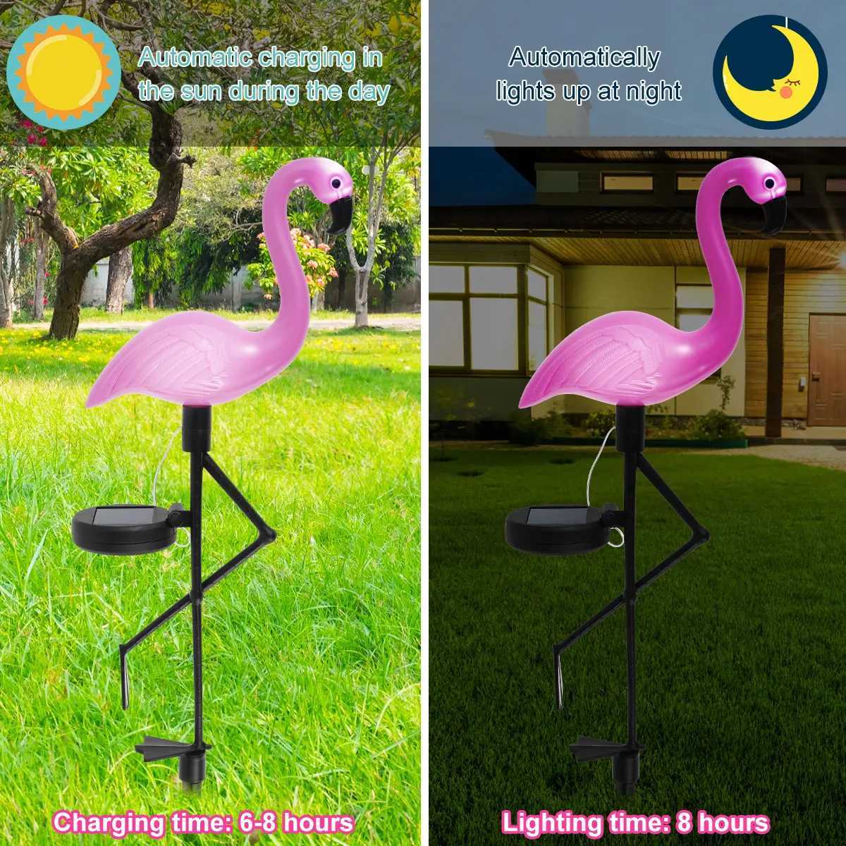 Pink Flamingo Solar Light Outdoor Courtyard Decoration Light Waterproof Garden LED Patio Walkway Light with Lights Ground Lamp XJ250606