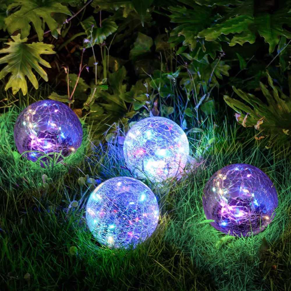 Solar Glass Ball Garden Light Cracked Glass Lamp Waterproof Landscape Lawn Decor Light for Villa Walkway Path Yard Holiday XJ250606