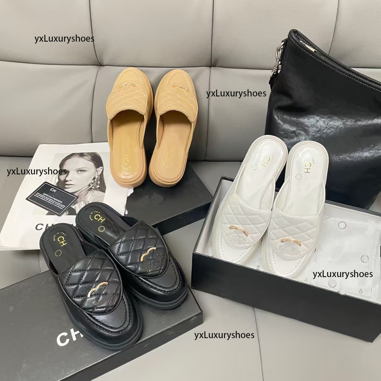 2025 Paris designer women's new bag buckle casual slippers Loafer women's leather shoes French high-quality women's luxury CC loafers