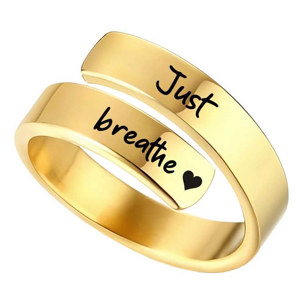 Just Breathe Ring for Women Men Adjustable Heart Ring Stainless Steel Spiral Wrap Healing Rings Inspirational Heartfelt Gift W250606