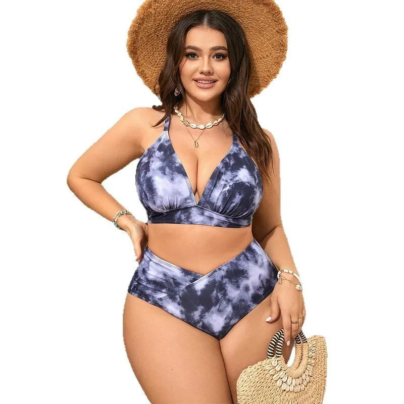 Blunt Style Plus Size Split Swimsuit for Women Sexy Bikini Tight Fit Gathered High Waisted Beach Y2k 250603