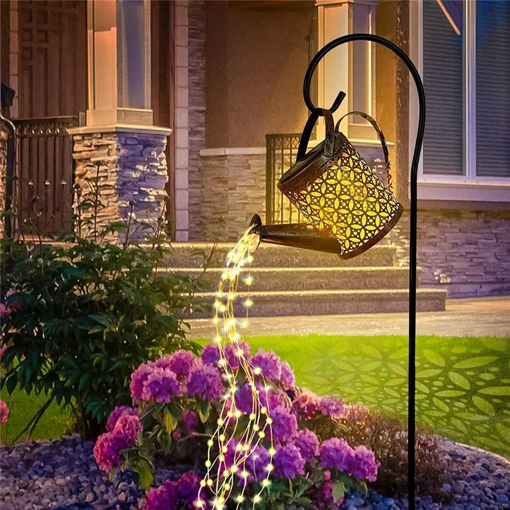 Solar Watering Can Light Hanging Waterfall Lamp Waterproof Outdoor Garden Decor Yard Porch Lawn Backyard Landscape Sun LED Lamp XJ250606