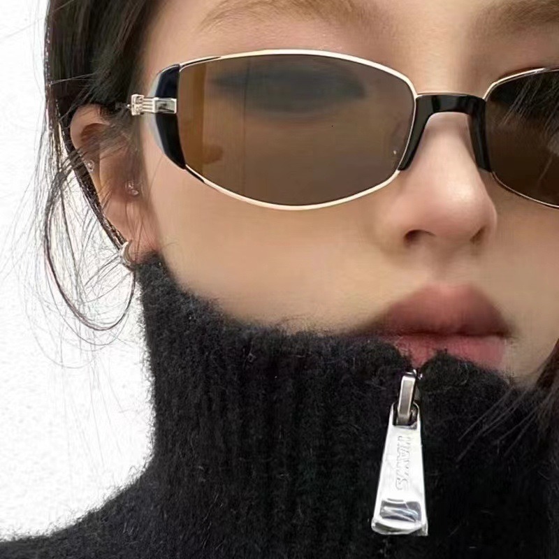 Modern Small Frame Slimming Metal Sunglasses High-end Sun Blue Light Blocking Non-prescription Glasses