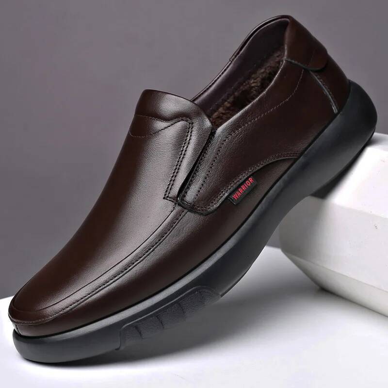 Ddmyoutdoor Men S Genuine Big Size Slip On Loafers Leather Casual Shoes Fashion Winter Warm Footwear New Outdoor Shoes