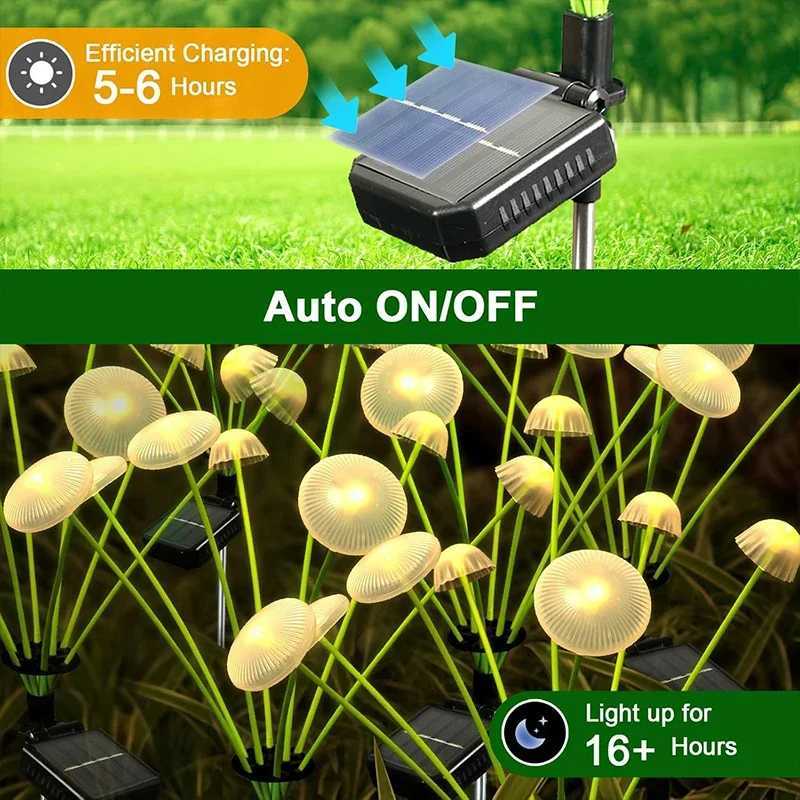 Solar LED Jellyfish Lights Garden Pathway Outdoor Decor Solar Power Mushroom Sway Light Waterproof 2 Modes for Yard Lawn Patio W250607