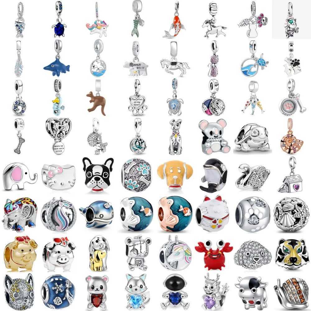 New 925 Silver Plated Cute Animal Kangaroo Cow Dog Pig Whale Cat S Sea Turtle Charm Beads Fit Original DIY Women Jewelry XJ250607