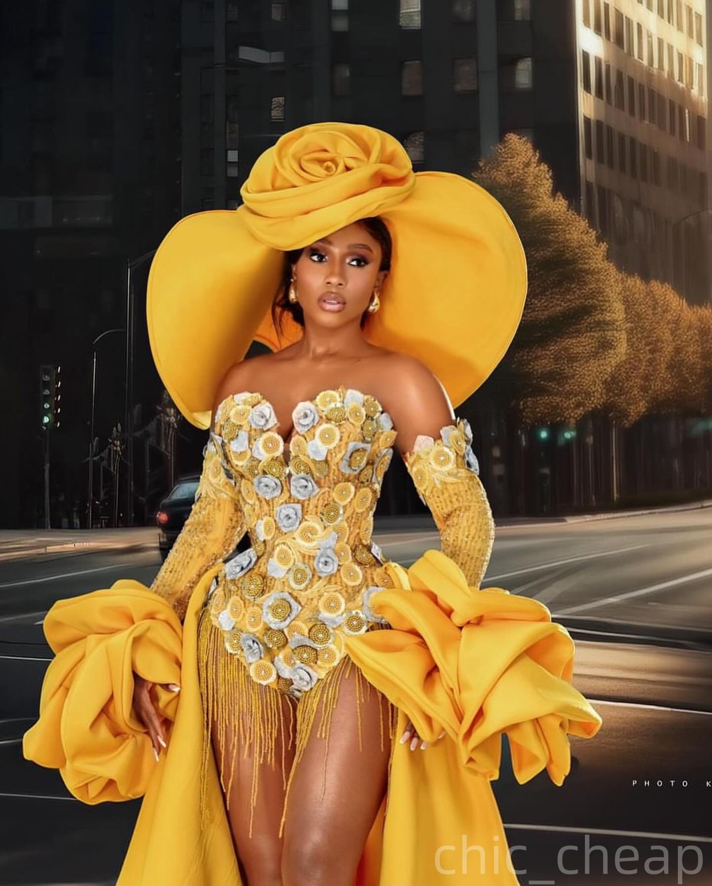Yellow Mermaid Prom Dresses 2025 Flowers Beadings Satin Hi-Lo Evening Formal Party Second Birthday Engagement Gowns Plus Size Dress For Special Occasi
