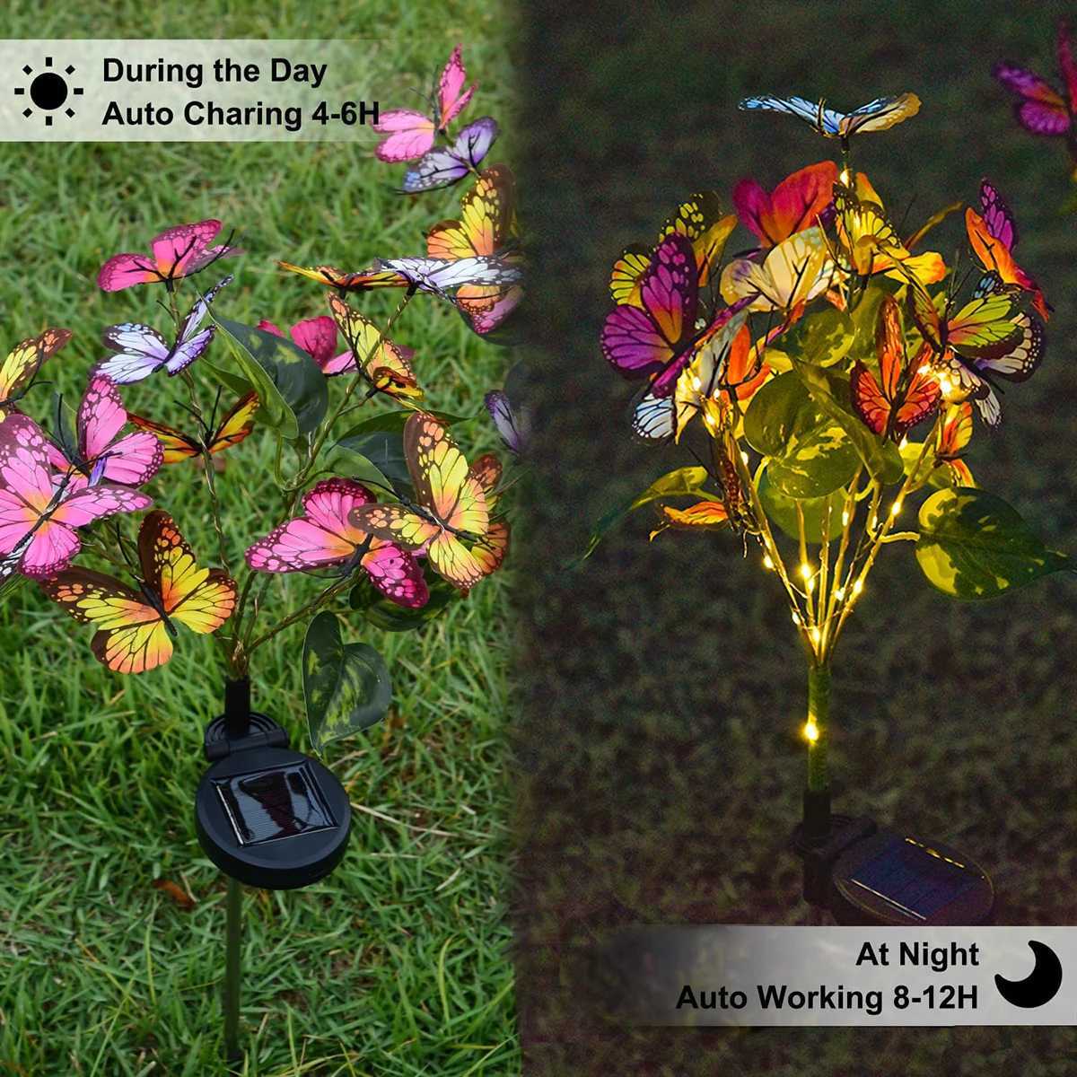 Warm white/colorful solar butterfly flower lawn lamp suitable for garden courtyard villa atmosphere decoration W250607