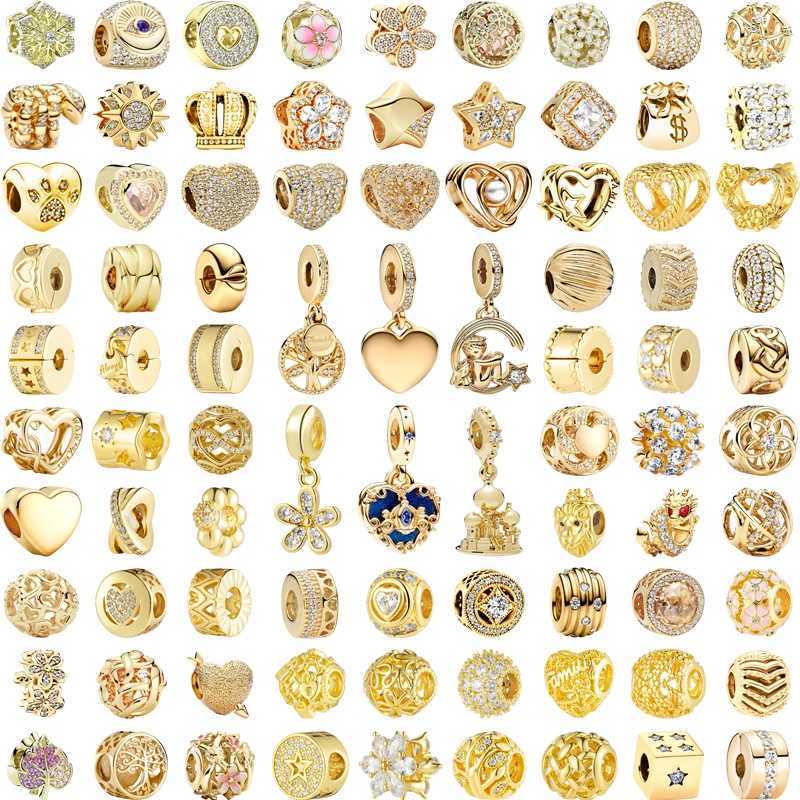 New Sparkling Gold Safety Chain Clip Dragon Flowers Hearts Charm Beads Fit Original 925 Silver Bracelet DIY Women Jewelry Gifts XJ250607