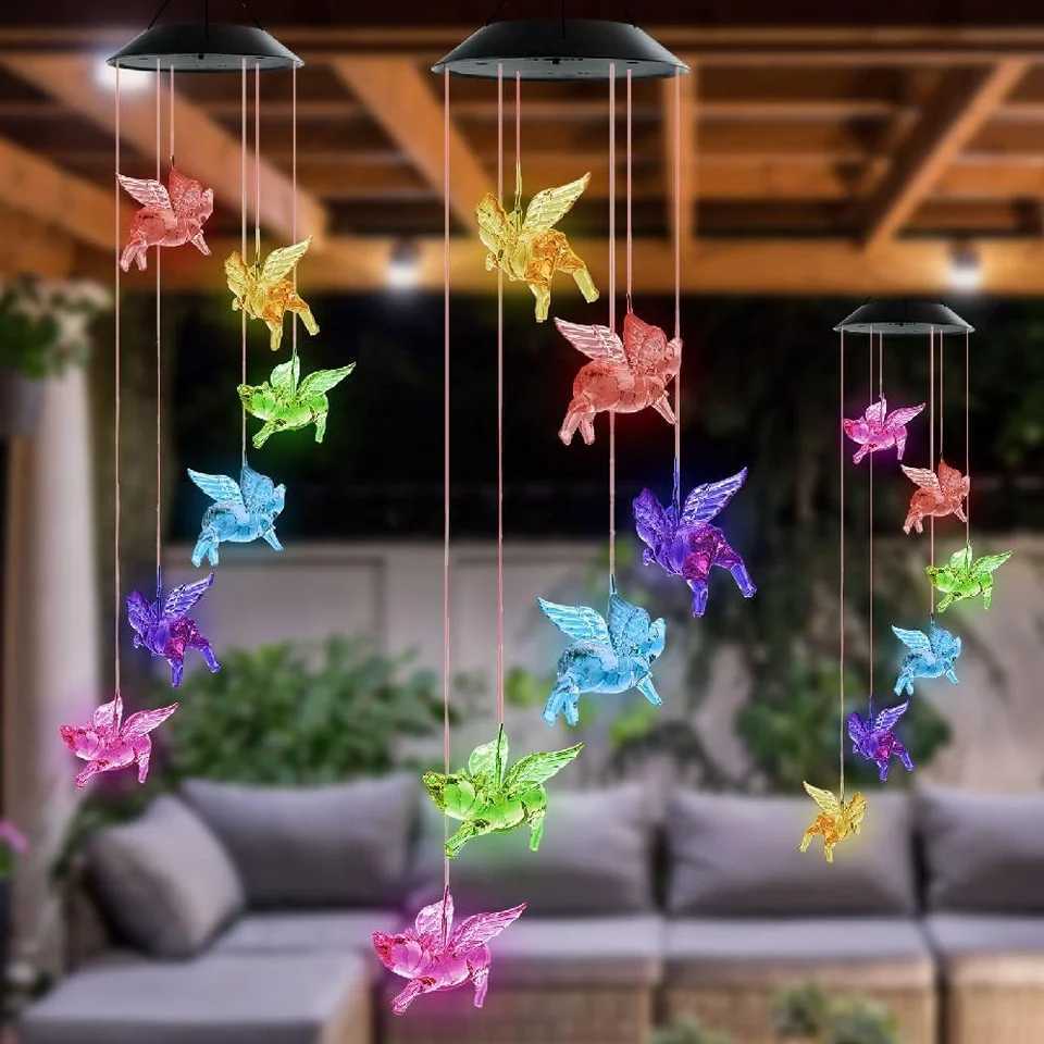 1pc Colorful Changing Light Wind Chimes With 6 LED Outdoor Waterproof Hanging Mobile Lamp For Home Garden Holiday Festival DecorXJ250606