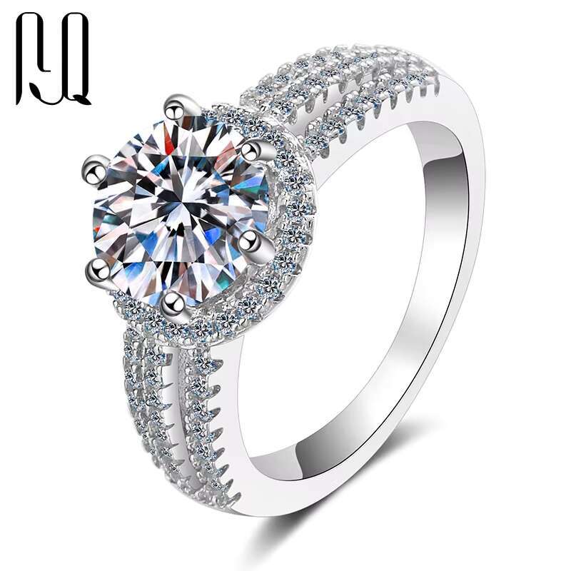 PYQ 2ct 3ct 5ct Silver 925 Original Diamond Test Past Sparkling D Color Moissanite Engagement Ring Gemstone Jewelry