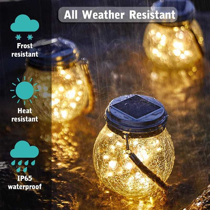 Solar Cracked Glass Jar Lamp IP65 Waterproof 30LED Warm White Colorful Lights Outdoor String Lights for Garden Patio Yard Tree W250607