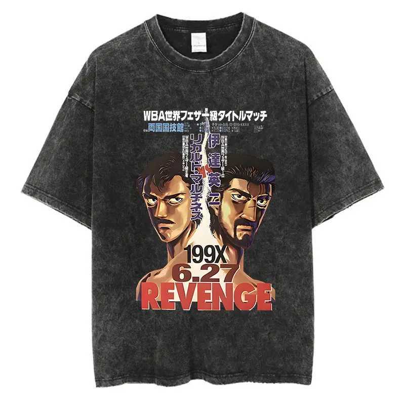 Mens Wash T-shirt Anime Hajime No Ippo T-shirt Hip Hop Street Harajuku Kamogawa Boxing Gym KBG Print Cotton Breathable Top T X250607