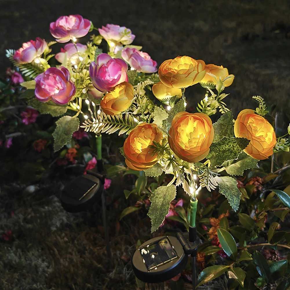 Simulated Outdoor Solar Camellia Smart Sense Garden Lights Yard Wedding Thanksgiving Decor Light Waterproof LED Lawn Light XJ250606