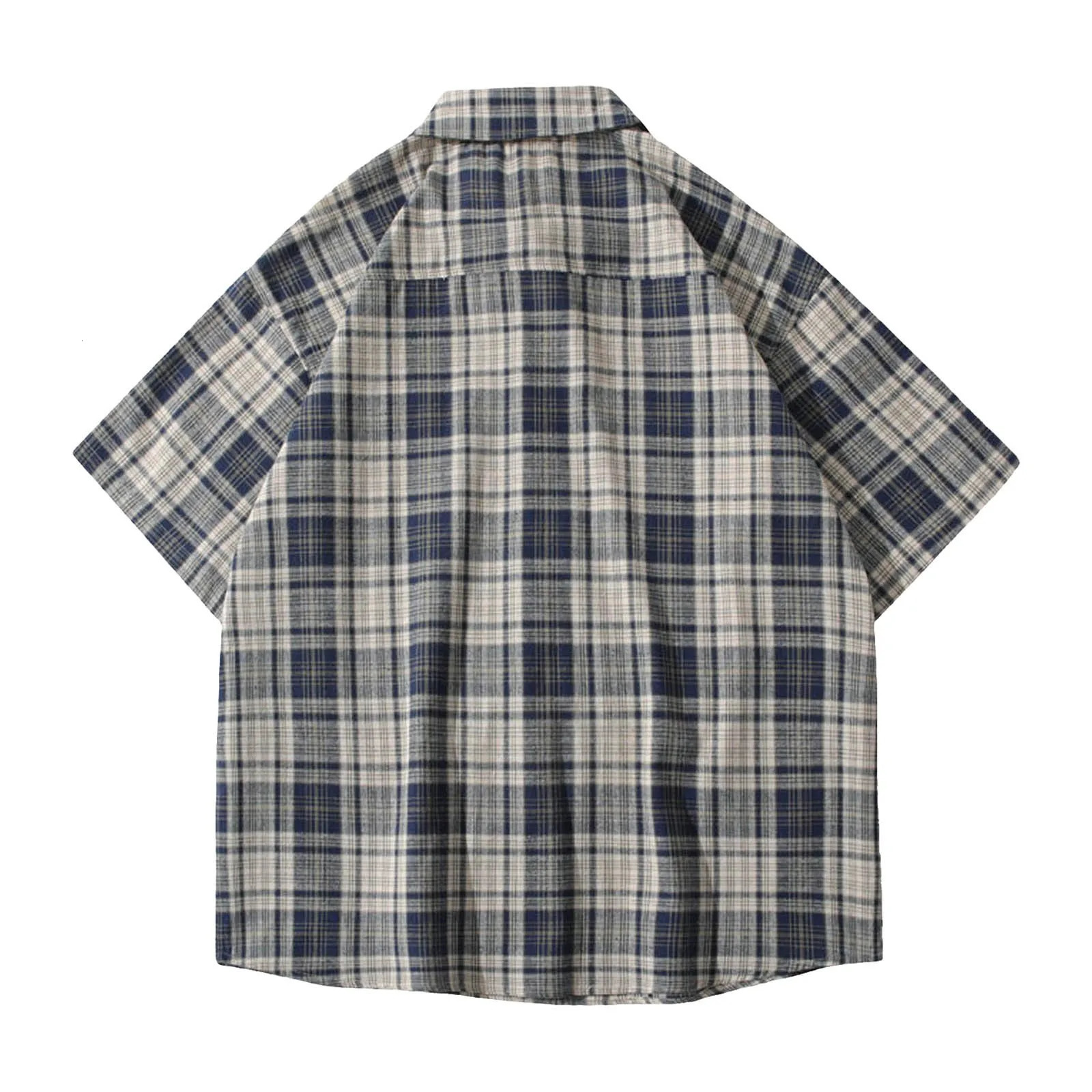 MenS Loose Plaid Short Sleeved Shirts Casual Linen Button Down Oversized Shirt Harajuku Comfort Male Shirts 250606
