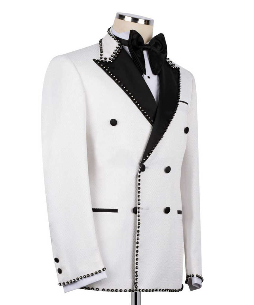 Elegant Jacquard Wedding Tuxedos 2 Piece Set Jacket Pants Crystal Men Suit Classic Fit Groom Wear Party Suits Customized