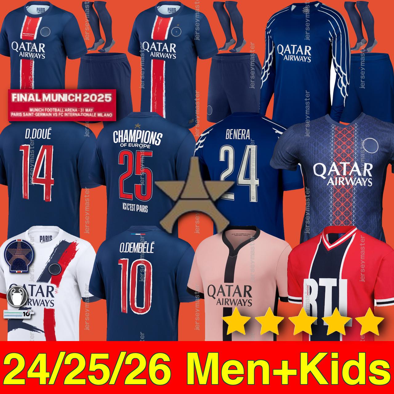 4XL 24/2025/26 O.DEMBELE 4th soccer jerseys 25 MUNICH D.DOUE KVARATSKHELIA BARCOLA JOAO NEVES VITINHA MARQUINHOS Maillots de football shirt 1975 Men Kids Kits socks set