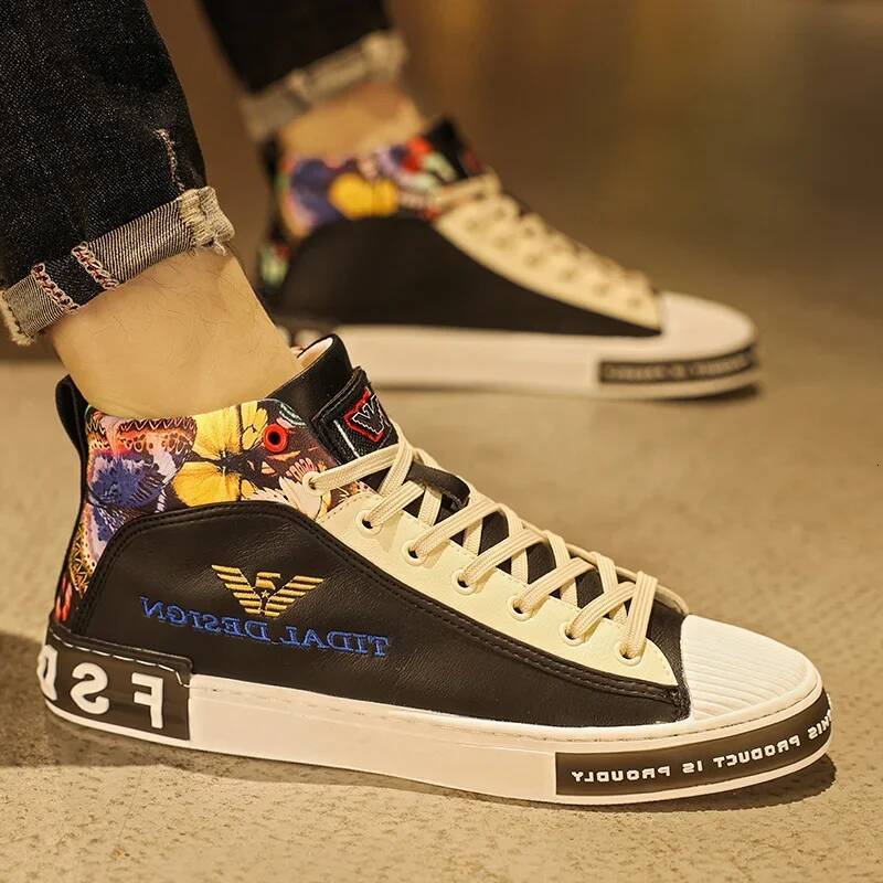 Ddmyoutdoor Fashion Print White Men S Brand Genuine Leather High Top Designer Shoes Sneakers For Zapatillas Hombre Outdoor Shoes