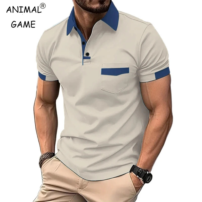Summer Mens Short Sleeve T Shirts Solid Color Polo Shirt Breathable Loose Basic Shirts for Men Lightweight Tops with Pockets 250605