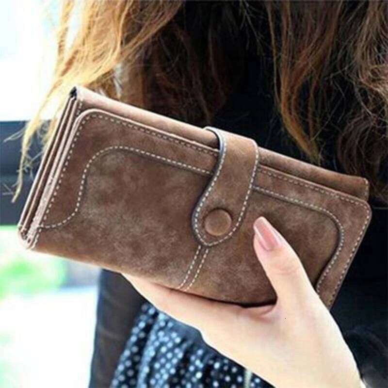 Popular European and American retro frosted PU leather high quality women's handbag multi-card folding buckle Fashion trend long MASA