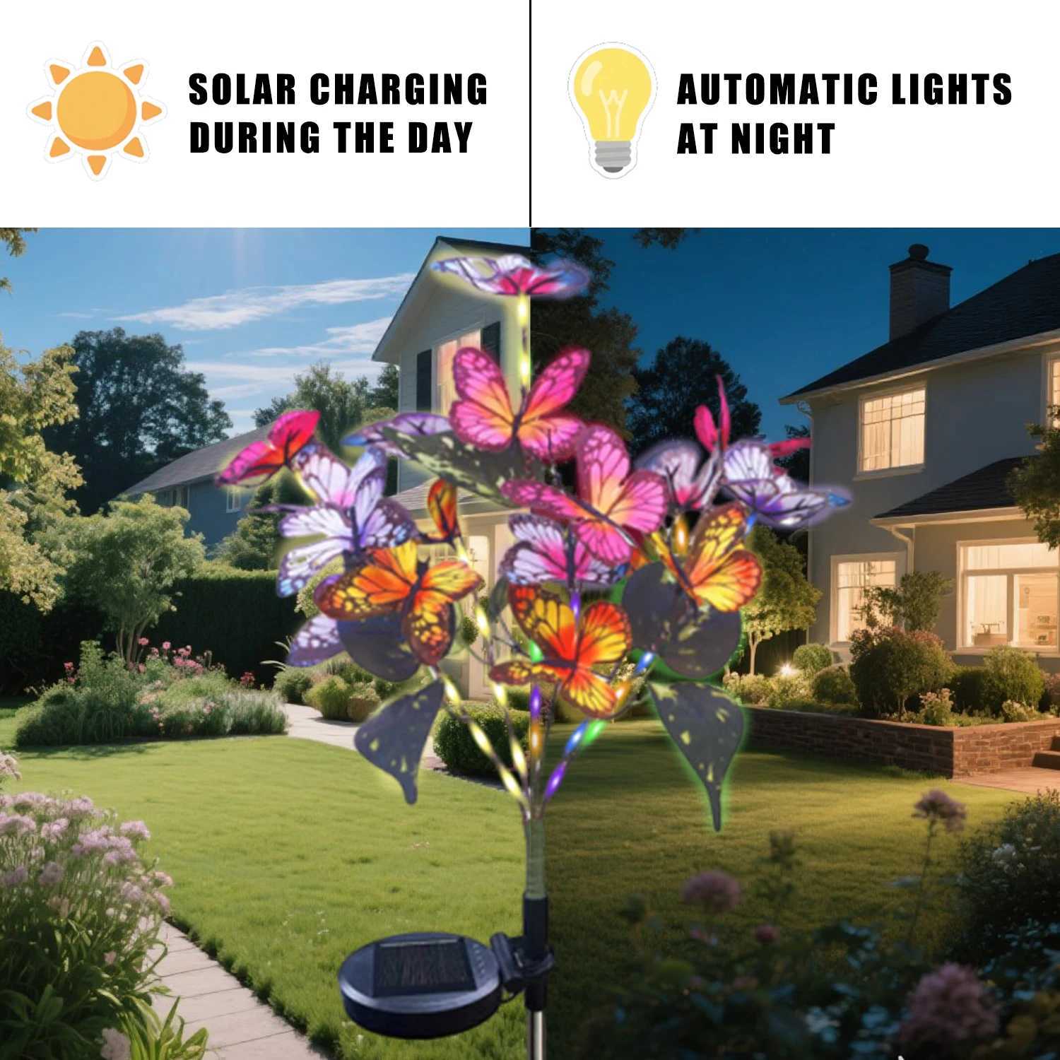 1 PC Solar Garden Lights Outdoor Waterproof Butterfly Flower Lamp IP65 Solar Powered Garden Decor for Patio Holiday Gift XJ250606