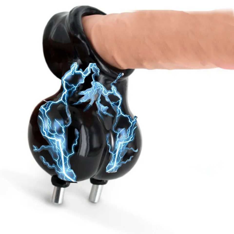 Electric Shock Testicle Stimulator Chastity Cage Male Electro Scrotum Pouch BDSM Bondage Cock Scrotum Sleeve Trainer E-stim Toys XJ250607