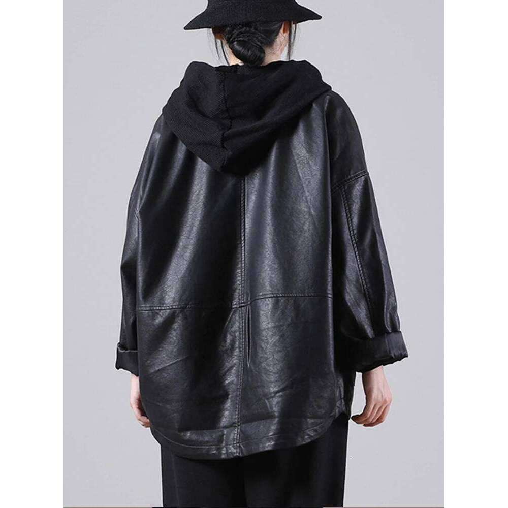 Amax luluE 2025 Autumn England Designer Womens Black Faux Leather Jackets Loose Casual Biker Coat Females Haruku Pu Streetwear