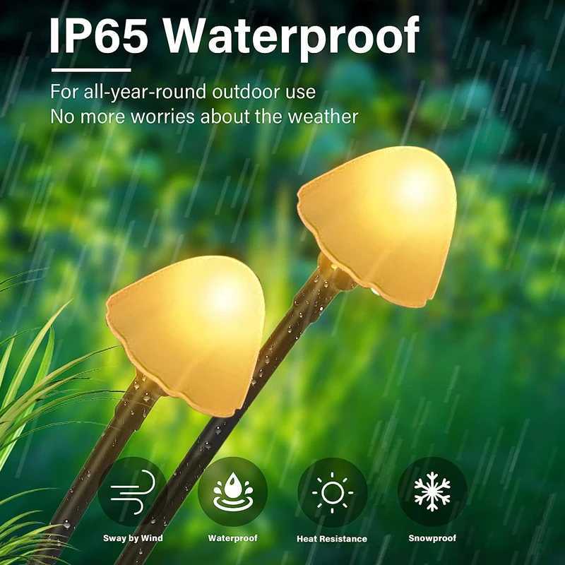 Solar Mushroom Stake Lights Outdoor LED Waterproof Mushroom Pathway Lights Garden Decor Landscape Yard Patio Lawn Solar Lamp XJ250606