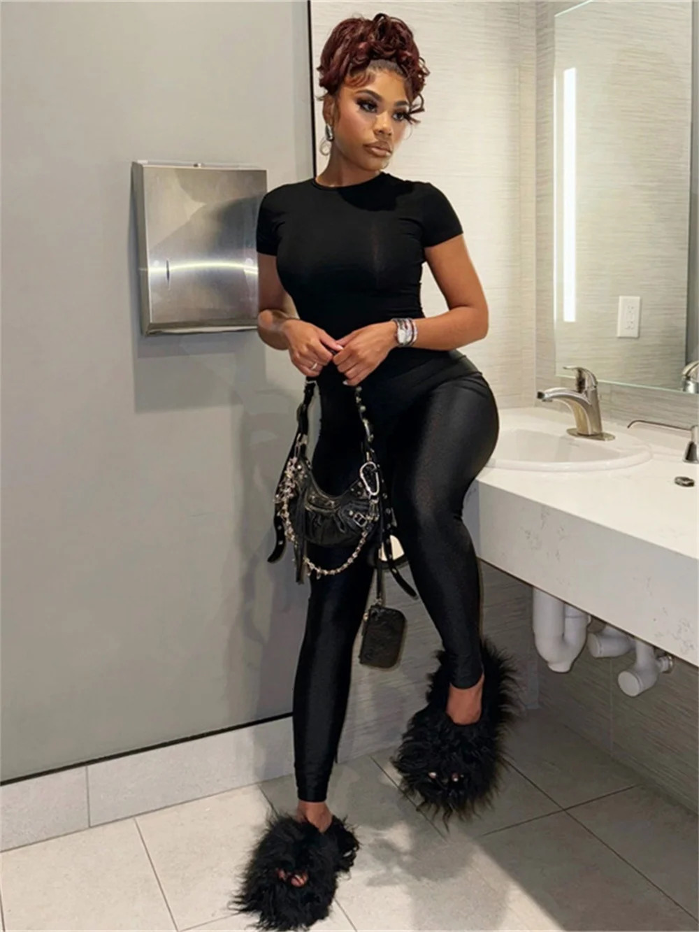 Weird Puss Fitness Women Tracksuit 2Piece Set Simple Basic Crop TopsSilky Leggings Street Activity Soft Casual Matching Suits 250605