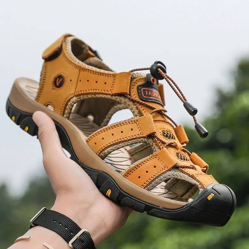 Ddmyoutdoor Genuine Mens Casual Outdoor Leather Sandals For Men Beach Roman Shoes Plus Size Outdoor Shoes