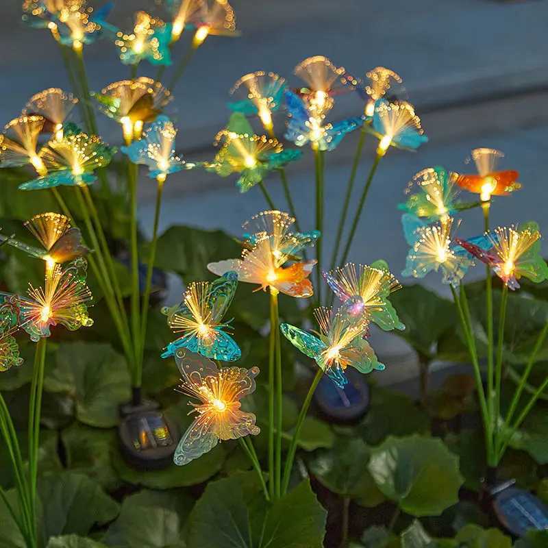 1PC Solar LED Fiber Optic 6 Head Butterfly Light Outdoor Decoration Lawn Light Garden Atmosphere Decoration Light W250607