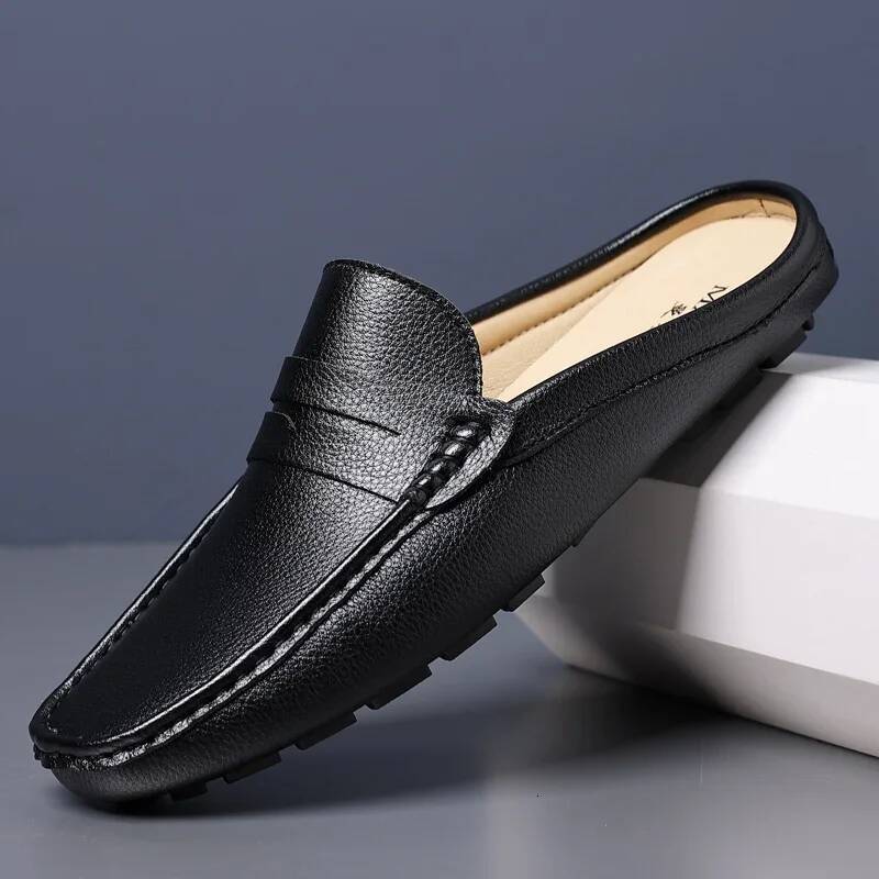 Ddmyoutdoor Summer Slip On Soft Leather Slippers High Quality Flats Male Walking Casual Loafers Half Shoes For Men Lazy Shoe Outdoor Shoes