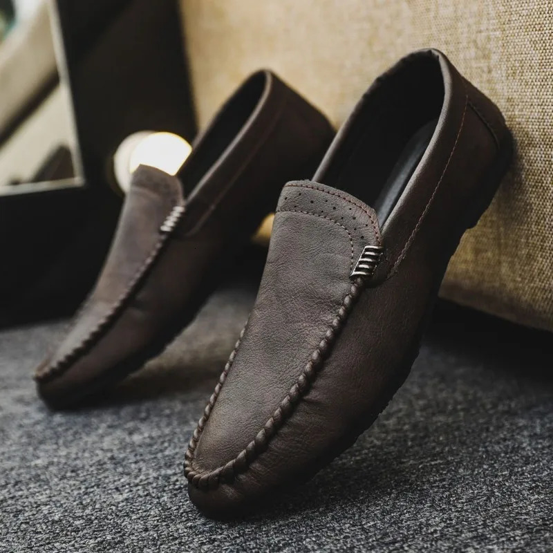 Soft Flat Leather Shoes for Men Round Toe Moccasin Black Loafers Man Casual Shoe Fashion Footwear Offer Legitimate 250605