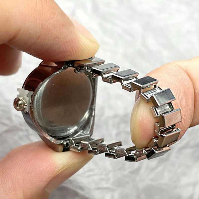 WLP Punk Fashion Cat Dial Clock Quartz Watch Finger Rings Women Men Couple Vintage Simple Elastic Strap Alloy Watch Ring Jewelry W250606