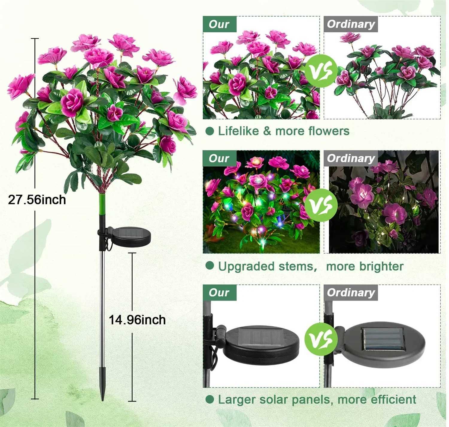LED Solar Light Waterproof Azalea Solar Flowers Lamp Outdoor Decorative for Garden Yard Lawn Path Lighting Holiday Wedding Decor W250607
