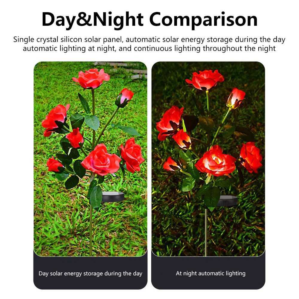 7 Head Solar LED Simulated Rose Lights Garden Lawn Lights Outdoor IP65 Waterproof Landscape Lights Yard Decoration Solar Lights W250607
