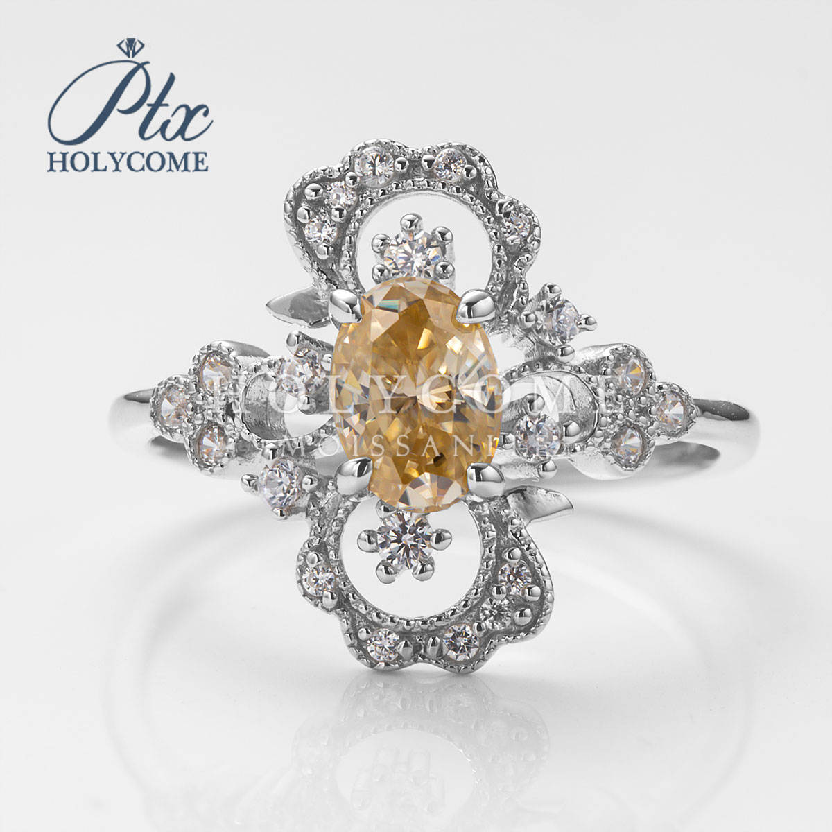 Classic 925 Sterling Silver Finger Rings 18K Gold Plated Champagne Moissanite 1CT Diamond Gift Wedding Party Cluster Ring for Women