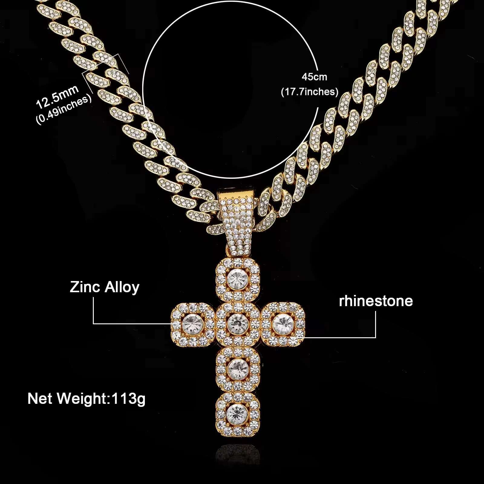 Fashion Hiphop Popular Cross Pendant Cuban Chain Big Pendant Necklace Bracelet Set