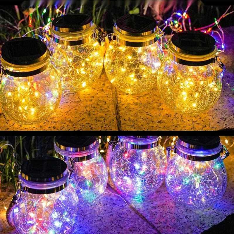 Solar Cracked Glass Jar Lamp IP65 Waterproof 30LED Warm White Colorful Lights Outdoor String Lights for Garden Patio Yard Tree W250607