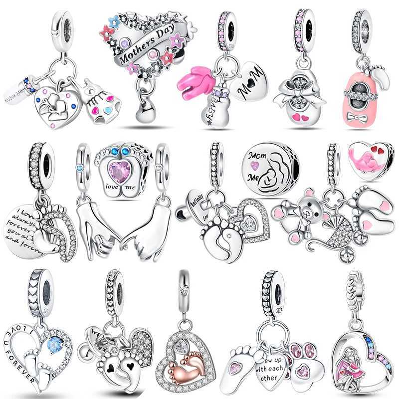 925 Sterling Silver Baby Bottles Shoes Family Charms Beads Fit 4MM Hole Diameter Bracelet DIY Mothers Day Jewelry Gift XJ250607