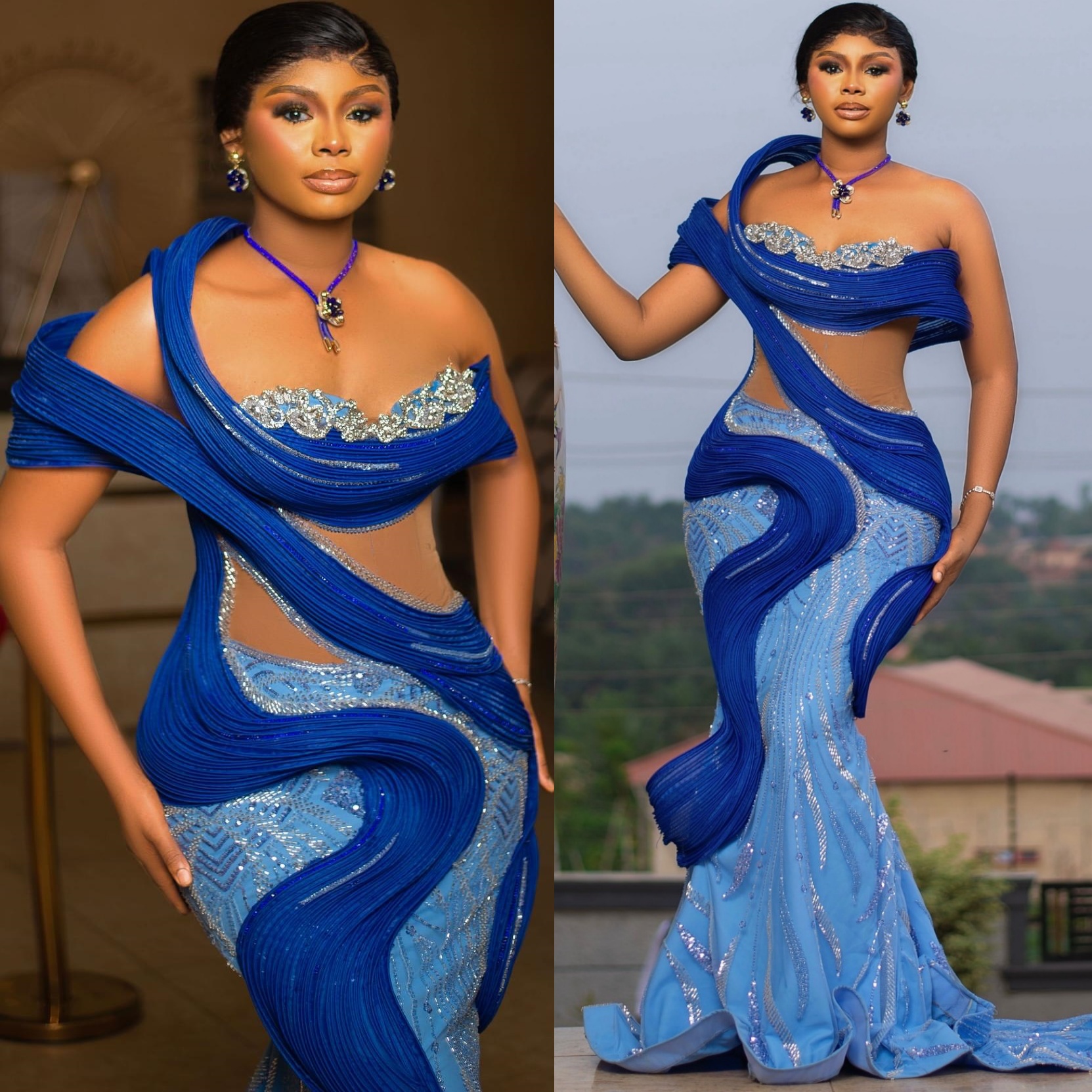 Sky Blue Mermaid Prom Dresses 2025 Beaded Sequined One Shoulder Evening Formal Party Second Birthday Engagement Gowns Plus Size Dress For Special Occa