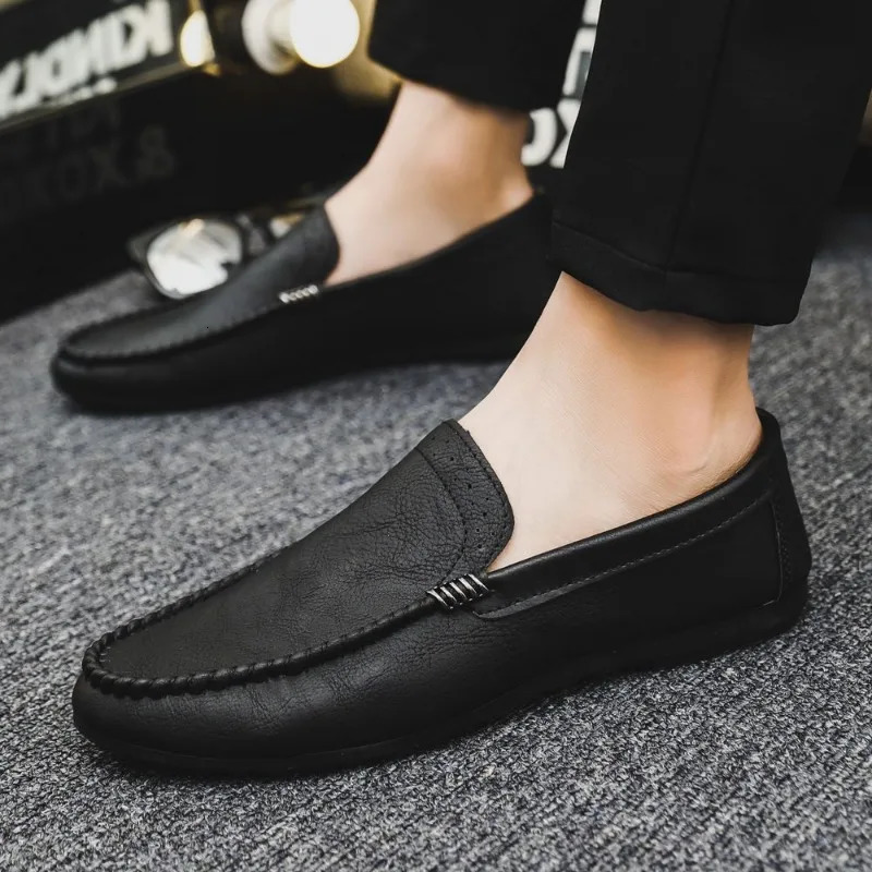 Soft Flat Leather Shoes for Men Round Toe Moccasin Black Loafers Man Casual Shoe Fashion Footwear Offer Legitimate 250605