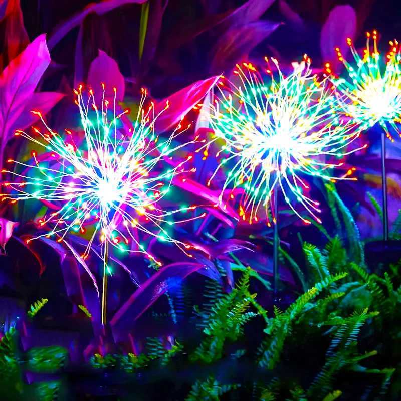 Solar Dandelion Fireworks Light Outdoor Waterproof Home Courtyard Garden Atmosphere Decoration Ground Insertion Lawn Light XJ250606