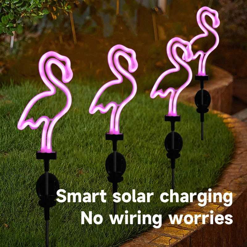 Neon Flamingo Solar Garden Light Landscape Courtyard Lamp Waterproof Outdoor Decor Stake Light LED Patio Grounding LightsXJ250606