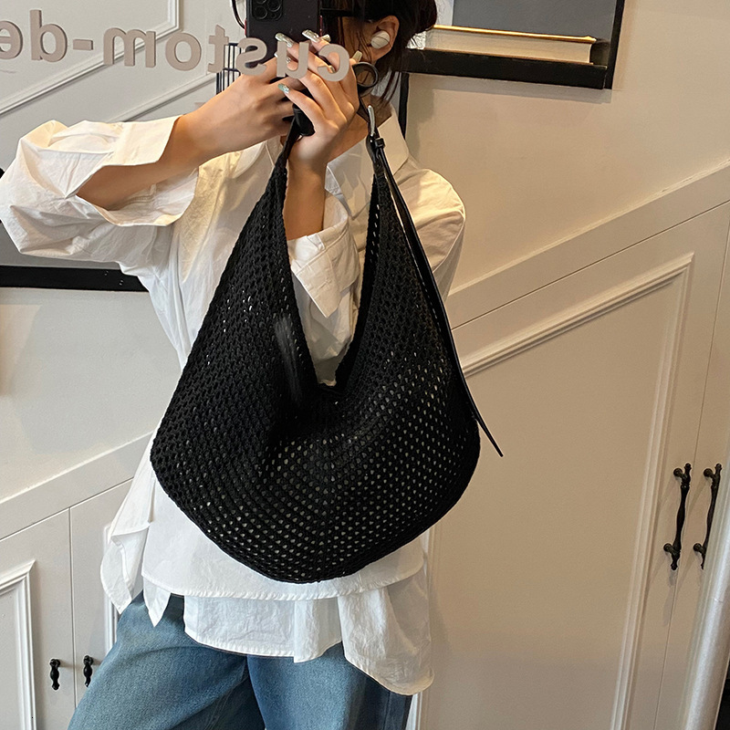 designer Summer Korean Niche Fashion Versatile Woven Rope Hollow Tote Design Mesh Handbag Mother and Child Bag Single Shoulder Larg