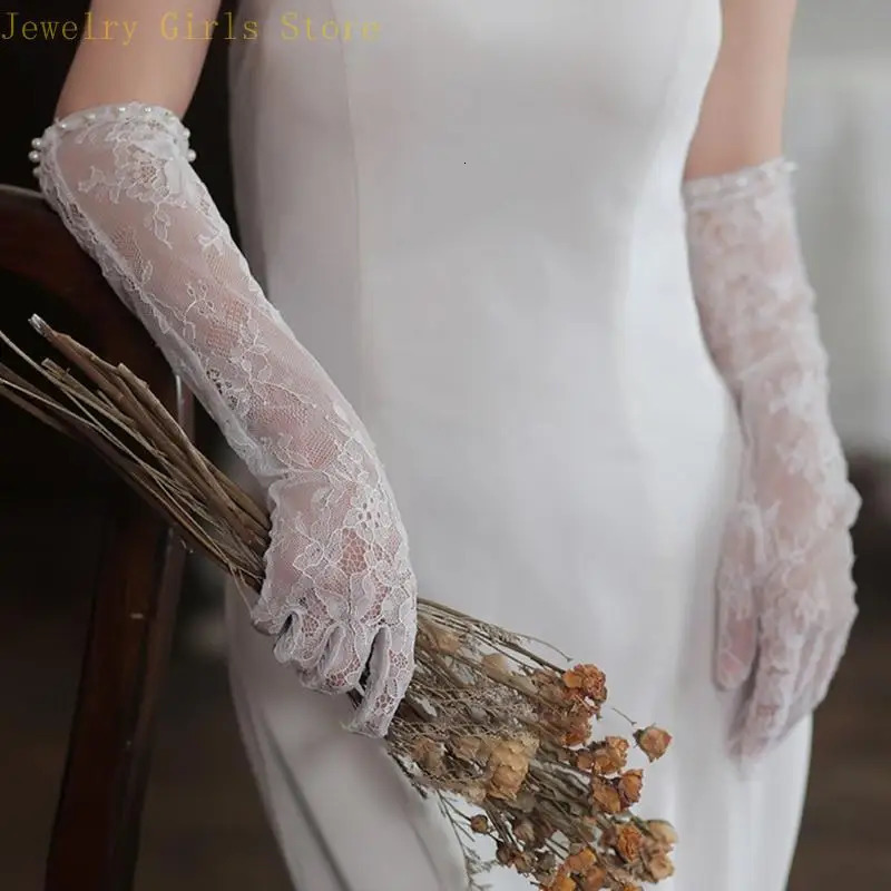 E56F Bride Sleeve with Pearls Gloves Wedding Hair Accessories White Wedding Gloves Sleeve Elaborate Sleeve 250603