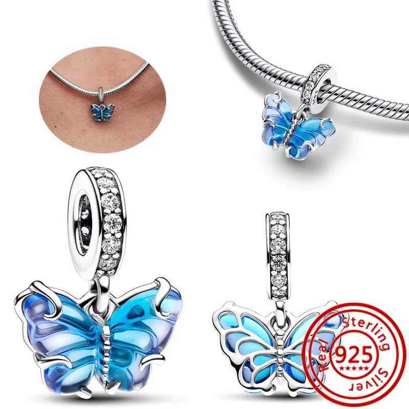 925 Sterling Silver Blue Glass Zircon Series Sparkling Pendant Simple Classic Beads Fit Original Pantaro Charms Bracelet JewelryXJ250607